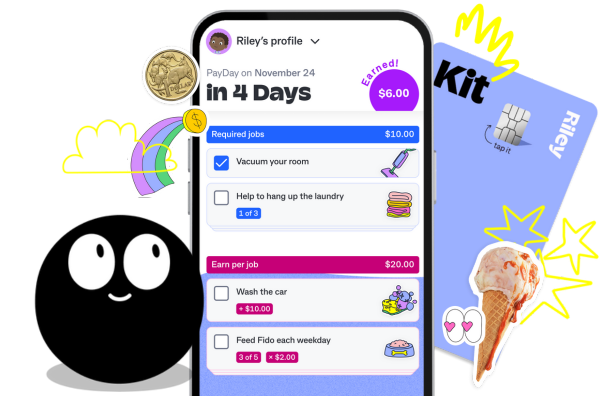 Phone with Kit pocket money app and prepaid card